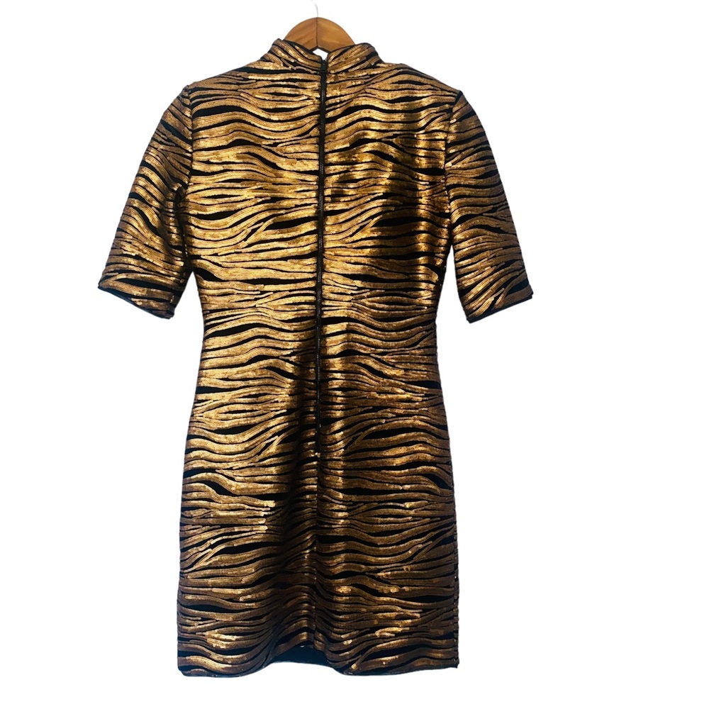Alice & Olivia Gold Bronze Sequin Stripe Velvet Inka Evening Mini Dress - Picture 4 of 16